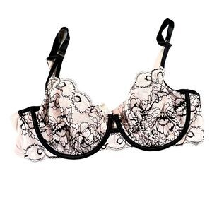 Cacique Balconette Underwired Baby Pink & Black Lace Bra Women's 42D